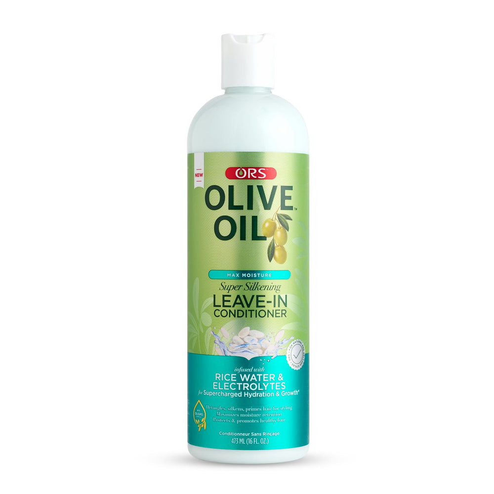 ORS Olive Oil Max Moisture leave-in bottle for deep conditioning and radiant shine.