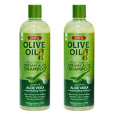 ORS Olive Oil Moisture Restore bottle demonstrates detangling-friendly cleansing.