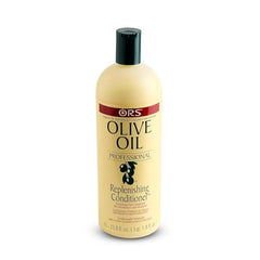 ORS Olive Oil Professional Replenishing Conditioner texture close-up hints at rich moisture.