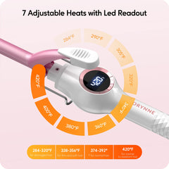 ORYNNE curling iron with PTC heater for fast, consistent heat.