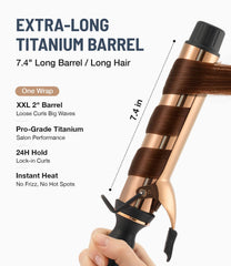 ORYNNE Titanium 2-Inch Curling Iron extra-long barrel enables quicker styling of thick hair.