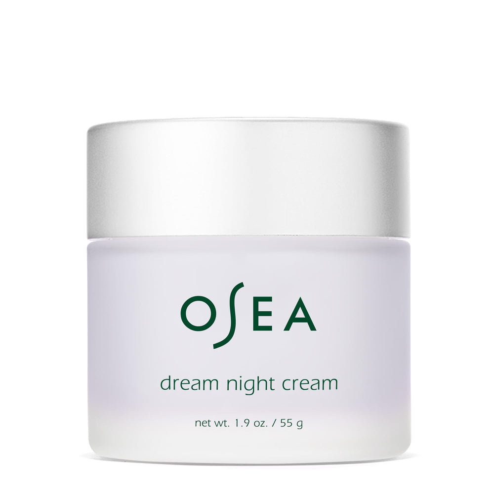 OSEA Dream Night Cream tube closeup showing creamy texture for overnight hydration.