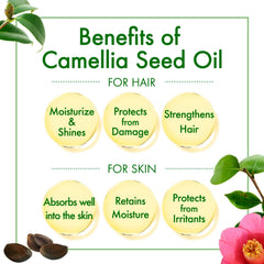 Oshima Tsubaki Camellia Seed Oil packaging in English with instructions