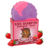 Packaging of Otter Co. Kids Gentle Strawberry Shampoo Bar shows recyclable, plastic-free box for eco-friendly routines.