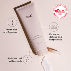 OUAI Curl Cream chia and linseed oil hero image for moisture retention.