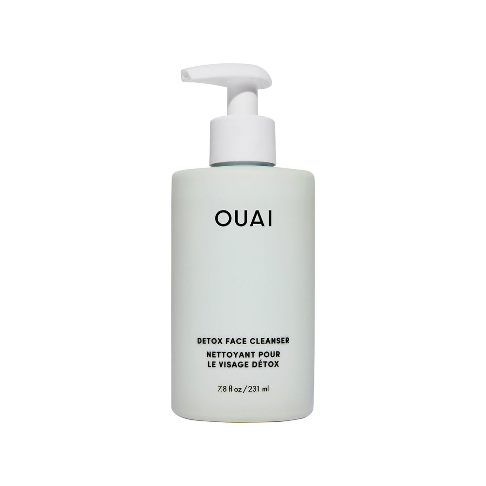 OUAI Detox facial cleanser bottle closeup showing refreshing cleanse
