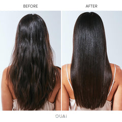 OUAI Hair Gloss display highlighting heat protection up to 450°F for styling.