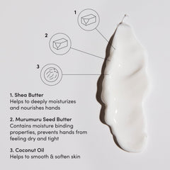 OUAI Hand Cream shea butter closeup indicating deep moisturization for soft hands