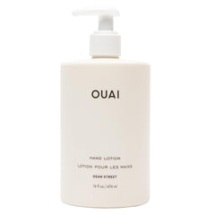 OUAI hand lotion with Dean Street scent and pump for quick hydration.