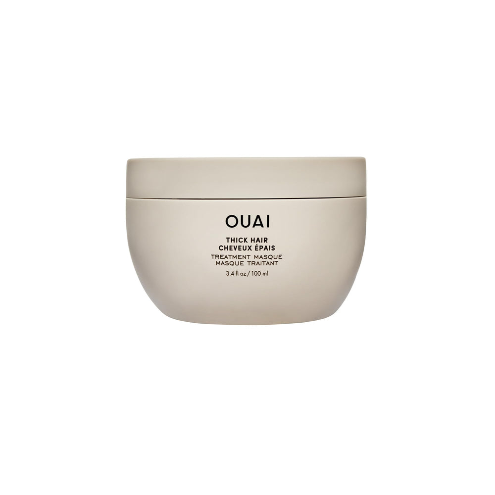 OUAI Thick Hair Mask bottle delivering deep moisture for thick hair.