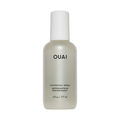 OUAI Thickening Spray damp hair application shows instant root lift for fuller results.
