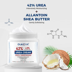 OUKEYA Urea Cream on hands demonstrates gentle skin-softening routine.