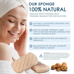 Our Earth Beauty konjac sponge body walnut texture closeup highlights natural fibers for gentle exfoliation.