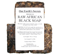 Our Earth's Secrets Black Soap texture closeup shows natural ingredients for fresh skin