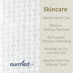 Ourmed Life disposable face towel XL soft thick for gentle makeup removal.