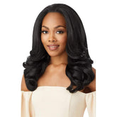 Outre Neesha H301 front view shows soft, natural half wig styling for quick wear