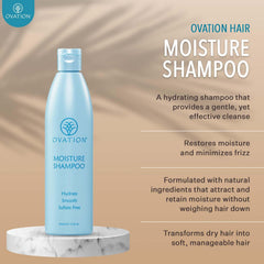 Ovation Moisture Shampoo ingredients teaser reveals vitamins and amino acids for nourishment.