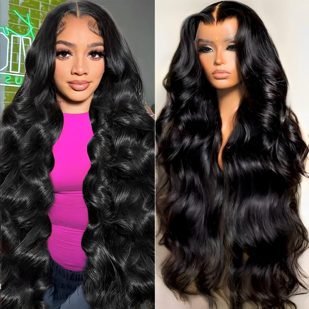 oveflect 30 inch lace front wig body wave close-up showcases natural sheen and fullness.