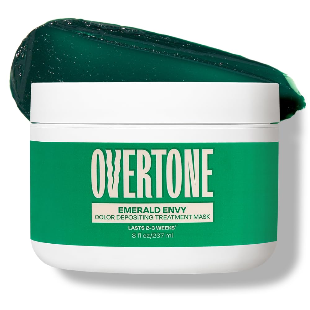 oVertone Emerald Envy bottle closeup demonstrates at-home color conditioning.