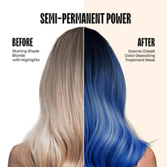 Overtone extreme-blue applied on dry hair before processing to boost color deposit