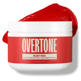 Overtone Ruby Red bottle ready for at-home color deposit routine.