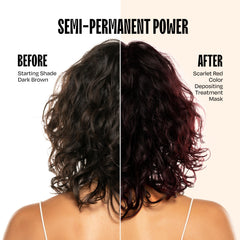 oVertone Scarlet Red application on dry hair demonstrates quick 10–15 minute color deposit.