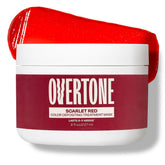 oVertone Scarlet Red bottle front shows vibrant color option for all hair types.
