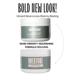 oVertone Stormy Sterling application on dry hair deposits vivid color.