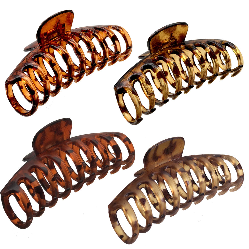 OWIIZI large leopard matte hair claw clip showing secure hold for thick hair.
