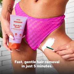 OYO Bye Bye Bush underarms application highlighting comfortable, irritation-free hair removal.