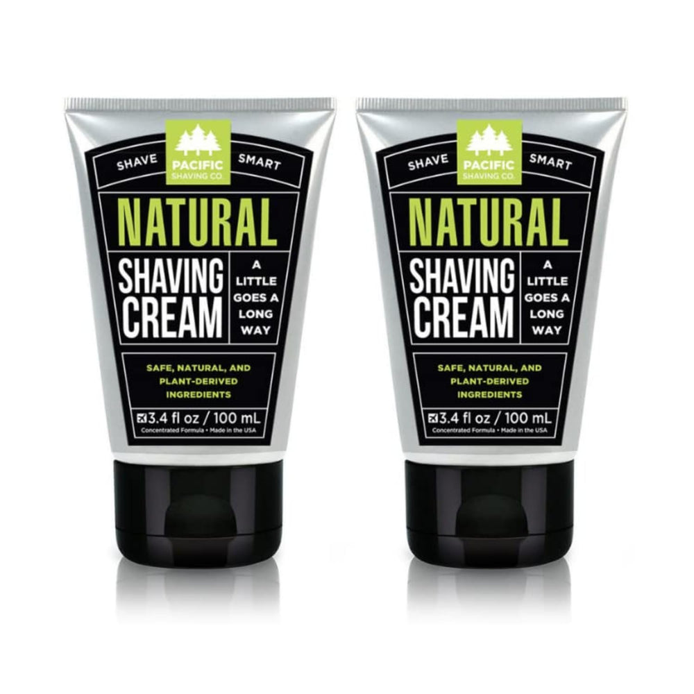 Pacific Shaving Company natural shaving cream jar showing shea butter for gentle hydration.