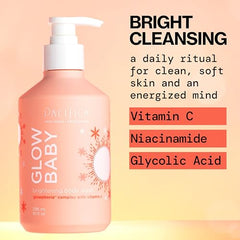 Pacifica Glow Baby Brightening Body Wash nourishes with niacinamide for texture.