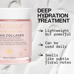 Pacifica Vegan Collagen Plumping Jelly Mask jar close-up shows rich texture for overnight hydration