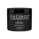 Pacinos Creme Wax Cream bottle shows medium-hold definition for natural-looking styling.