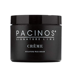 Pacinos Creme Hair Sculpting Wax Cream packaged shows easy washout and everyday style
