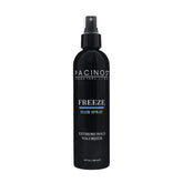 Pacinos Freeze Hair Spray bottle closeup shows premium hold for all-day style
