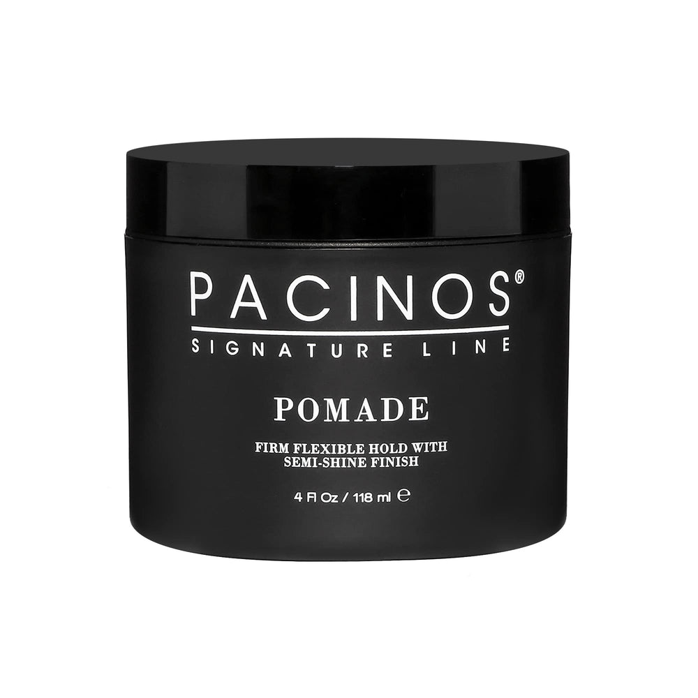 Pacinos Pomade flexible hold bottle—easy restyling with long-lasting control.