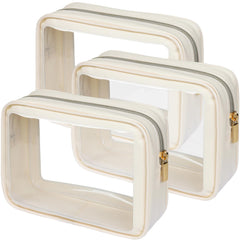 PACKISM Clear Makeup Bag 3 Medium front view, TSA-ready for easy security checks during travel.