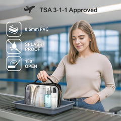 PACKISM medium clear toiletry bag fits four 3.4 oz bottles for TSA-friendly travel.