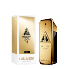 Paco Rabanne 1 Million Elixir EDP bottle front showcases luxurious gold design and presence.