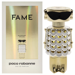 Paco Rabanne Fame EDP bottle closeup evokes elegant evening scent.