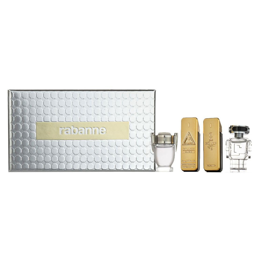 Paco Rabanne men gift set travel packshot shows mini bottles for on-the-go fragrance.