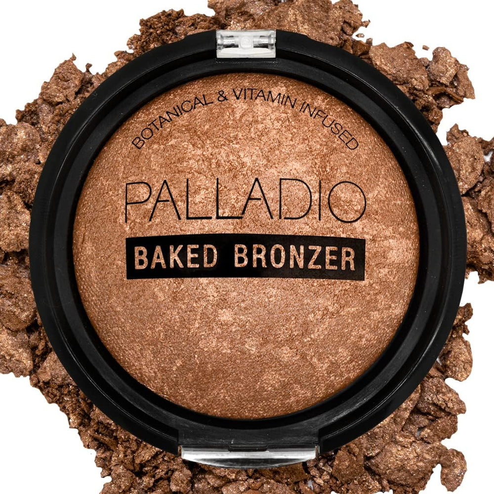 Palladio Baked Bronzer compact opened showing luminous sun-kissed shade.
