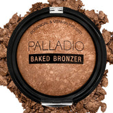 Palladio Baked Bronzer compact opened showing luminous sun-kissed shade.