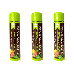 Panama Jack sunscreen lip balm three-pack view with SPF 45 protection.