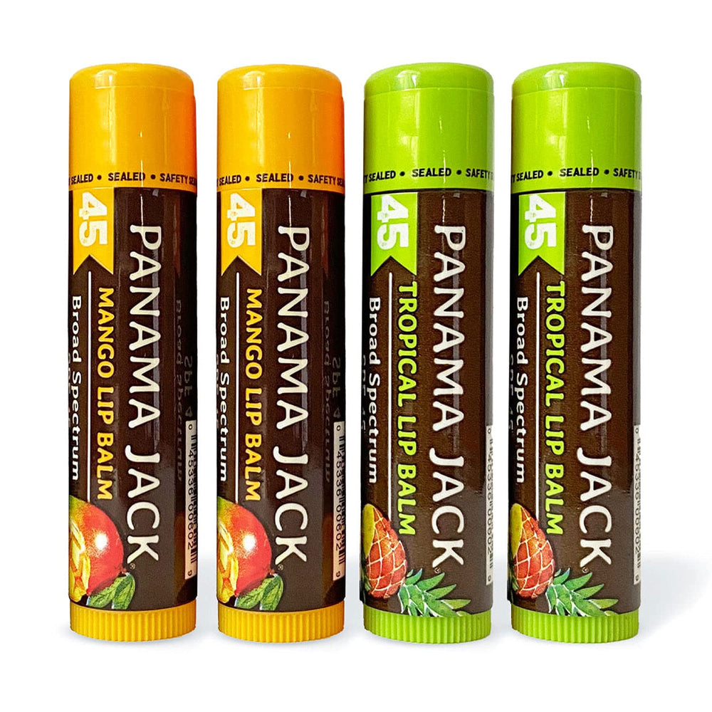 Panama Jack Sunscreen Lip Balm SPF 45 bottle with easy-grip design for outdoor protection.