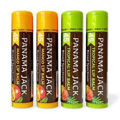 Panama Jack Sunscreen Lip Balm SPF 45 bottle with easy-grip design for outdoor protection.