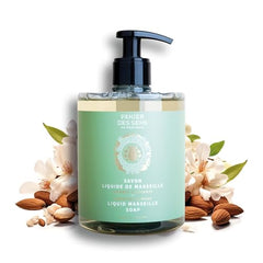 Panier des Sens Almond Hand Wash bottle pump shows moisturizing formula with coconut oil.