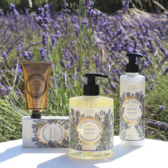 Panier des Sens lavender hand cream ingredients closeup highlights shea butter and olive oil nourishment.