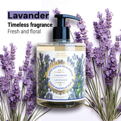 Panier des Sens lavender hand soap bottle full highlighting Provence-inspired scent.
